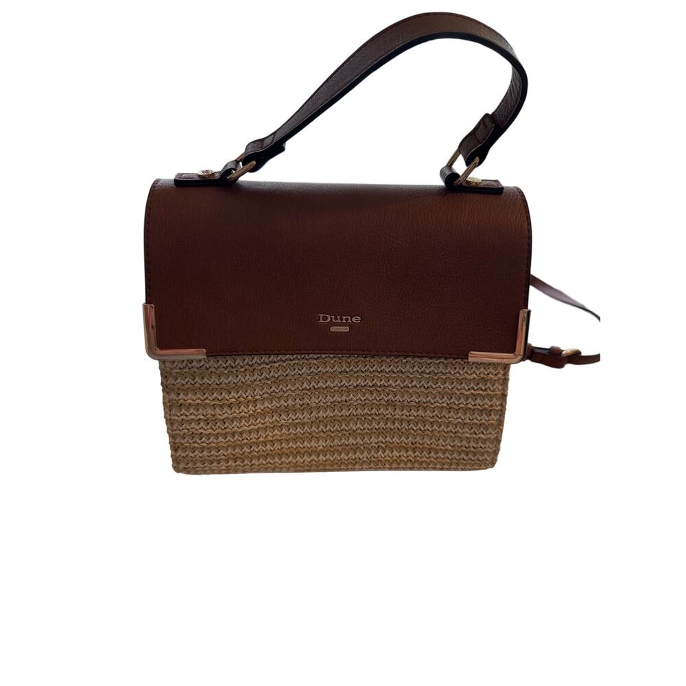 Dune London Raffia Straw Satchel Bag Brown Tan Top Handle Crossbody Summer